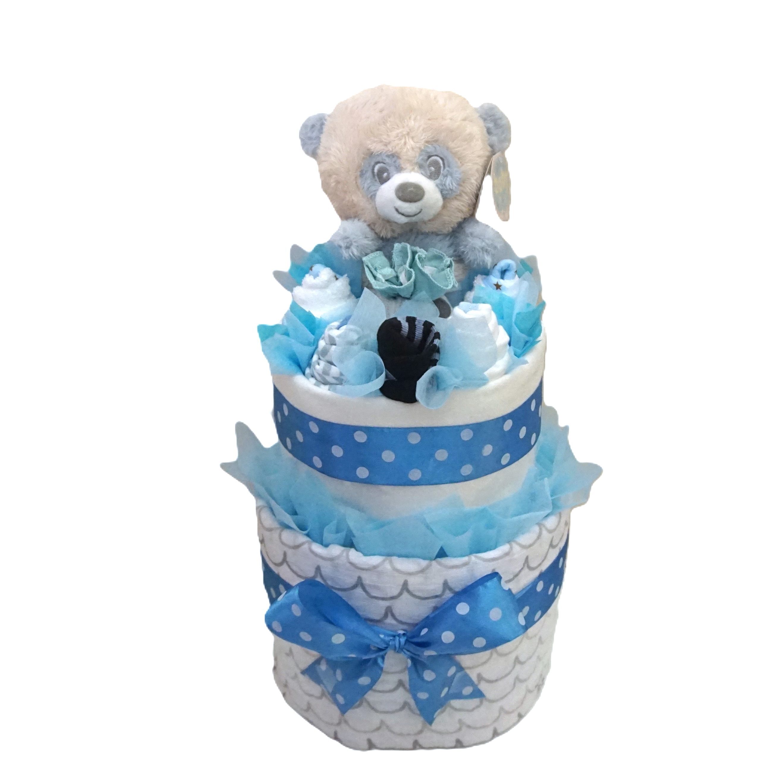 Panda Rattle Double Layer Baby Boy Nappy Cake
